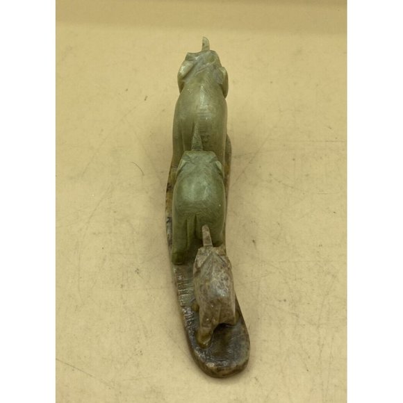 Vintage Carved Stone Trailing Elephants 3 In A Row Soapstone 4.5” Long - Picture 6 of 14